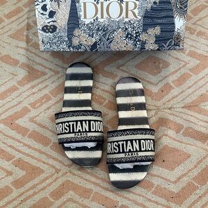 Dior Striped Navy and Cream Slides